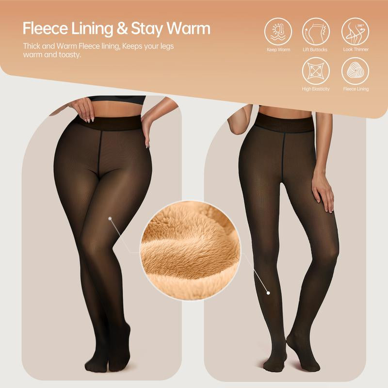 OEAK Women Fleece Lined Leggings Sheer Fake Translucent Pantyhose Thermal High Waisted Footed Opaque Tights