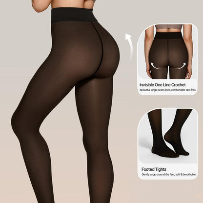 OEAK Women Fleece Lined Leggings Sheer Fake Translucent Pantyhose Thermal High Waisted Footed Opaque Tights